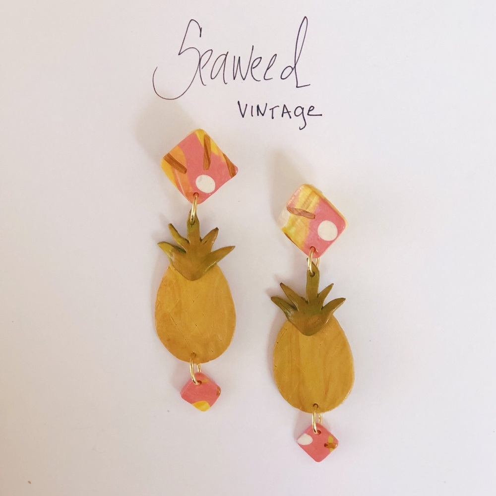 Retro Kitsch “Pineapple” Polymer Clay Earrings